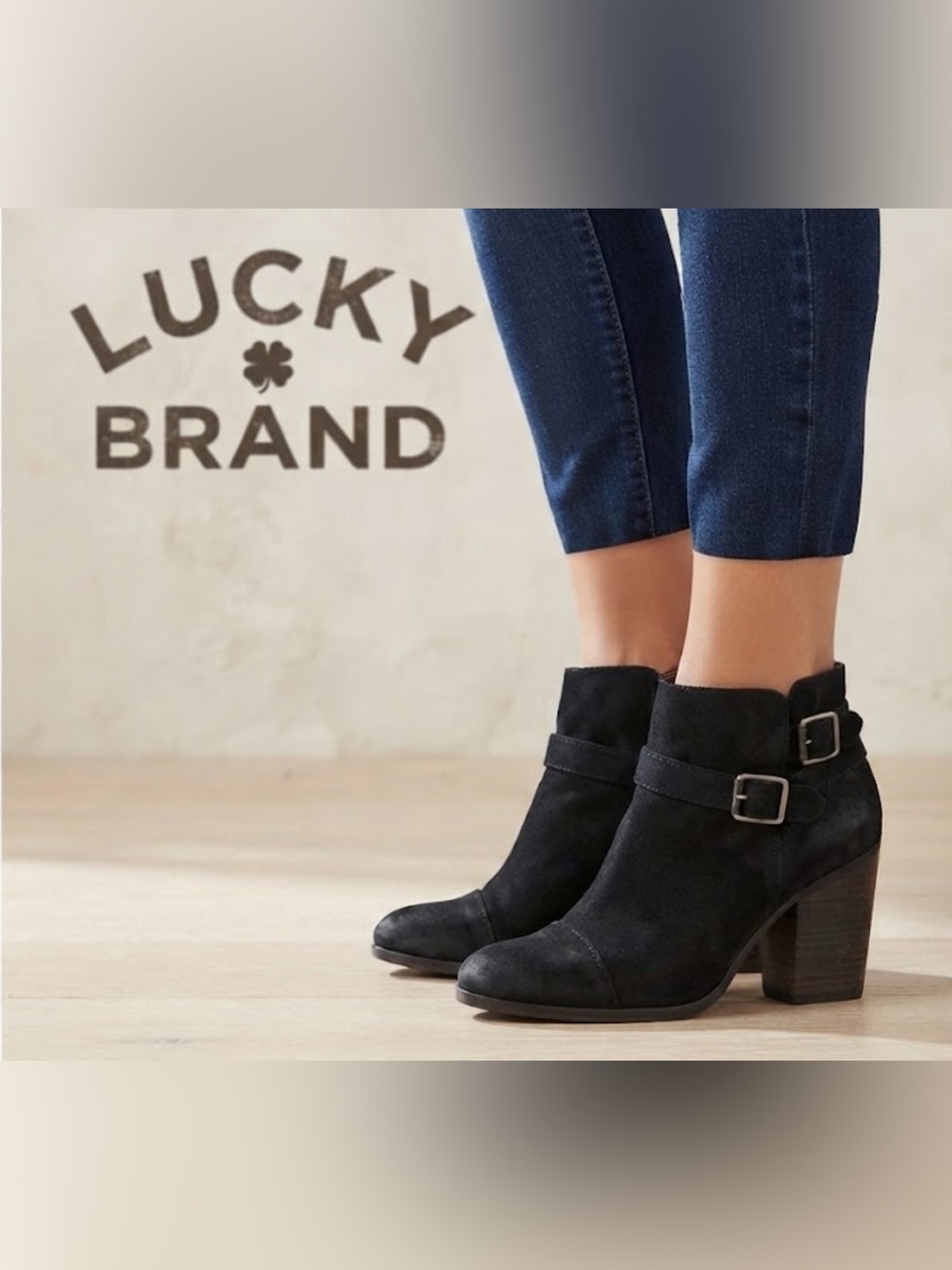 Authentic Lucky Brand black suede designer ankle boots Sz 8.5